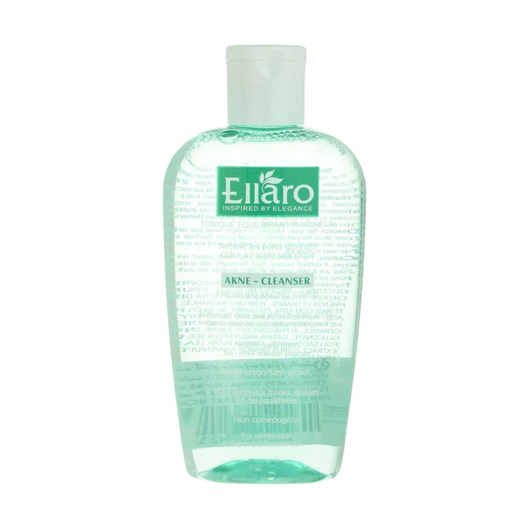 تونر پاک کننده صورت الارو مدل Akne Cleanser حجم 200 میلی لیتر، مخصوص پوست چرب و مستعد آکنه، فاقد الکل و پارابن، حاوی سالیسیلیک اسید و زینک گلوکونات، مرطوب کننده و شاداب کننده پوست